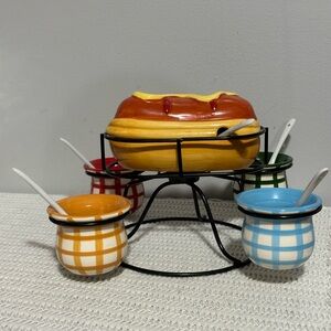 Pier 1 Blue and Cream Hand-Painted Dolomite Bowl